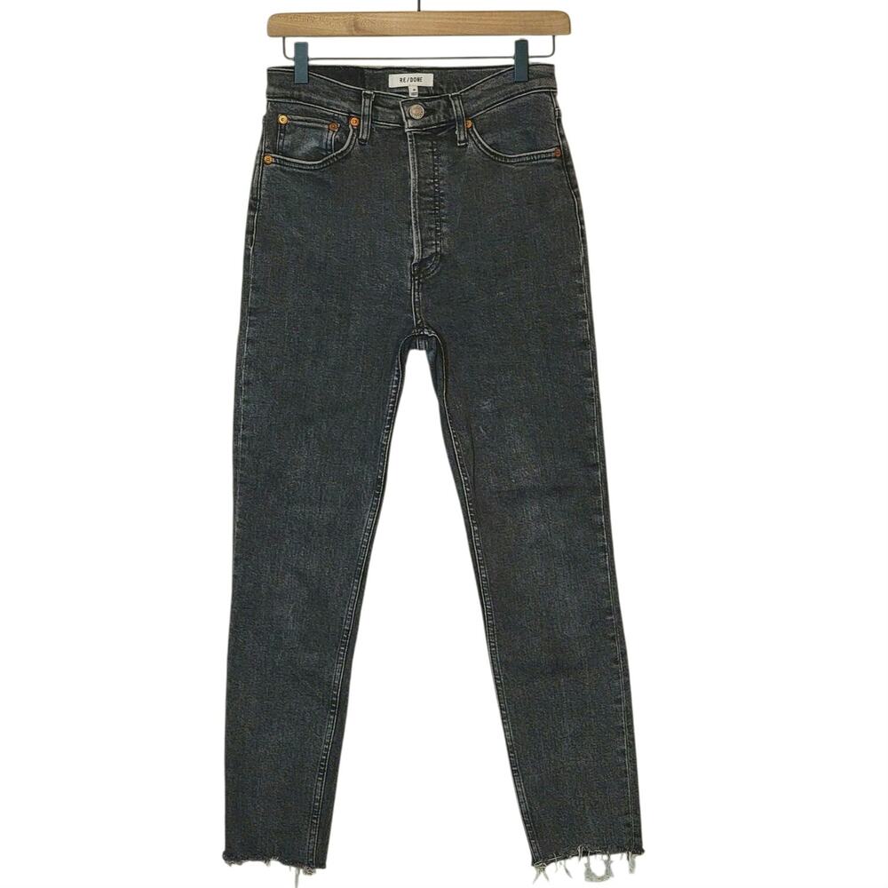 RE/DONE Originals 90s High Rise Ankle Crop Black Button Fly Straight Leg Slim 28